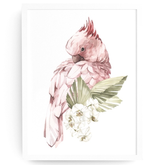 Pink Cockatoo Watercolor Illustration Wall Art Print Unframed - Picture 2 of 11